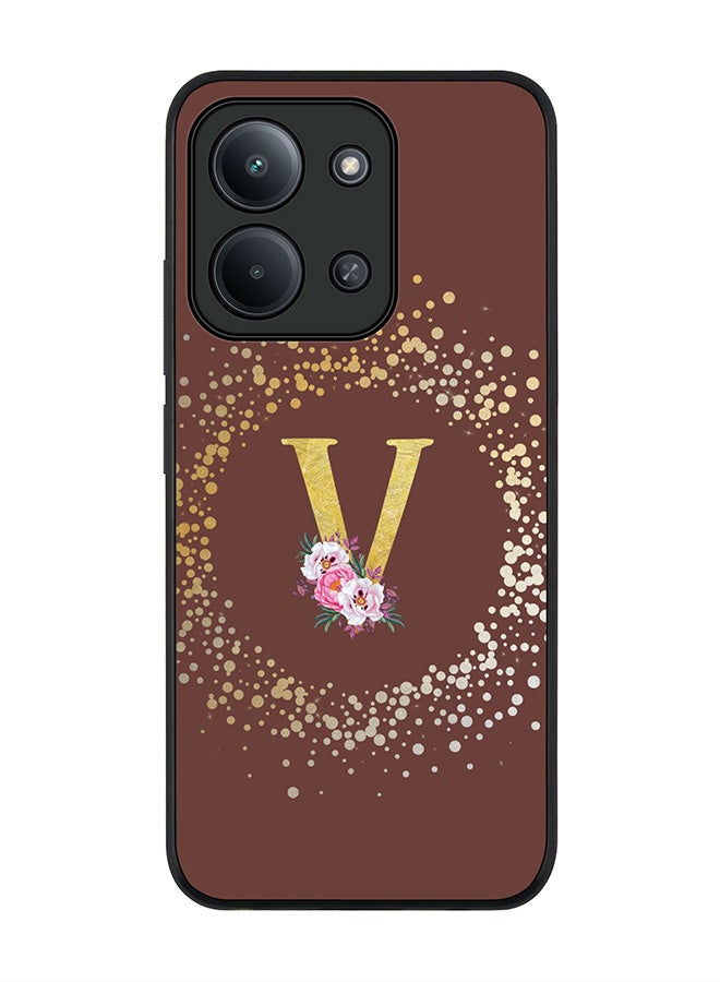 For Xiaomi Redmi 15C 4G Case,Slim fit Camera Protection, Shockproof Thin Phone cover  - Custom Monogram Floral - V  (Brown )